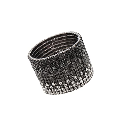 Soyzvteo Multicolor Rhinestone Stackable Stretch Bracelets Sparkling Bridal Tennis Bangle Rhinestone Wide Bracelet Handmade Sparkling Crystal Charms Bracelets Cuff Bracelet For Women -Black&Silver cover