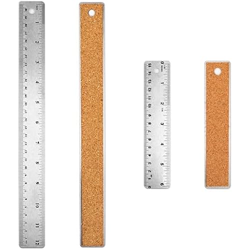 Metal Ruler Cork Backed 6 Inch 12 Inch Stainless Steel Metal Rulers with Cork Backing Non-Slip Straight Edge Ruler with Inch and Centimeters for Student School Office Drafting Tools