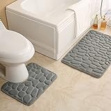 Haoh 2er Set WC Teppich mit Ausschnitt Memory Foam Badematte U-förmige WC Badteppich Badematten Maschinenwäsche Kopfsteinpflaster Fußmassage Toilettenmatte - Aktualisierte Dicker (Grau)