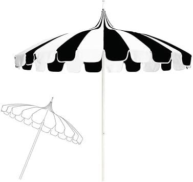 8.5FT Pagoda Patio Umbrella Large Boho Beach Umbrella UV Protection Outdoor Market Table Umbrella For Holiday, Pool, YardBlack white