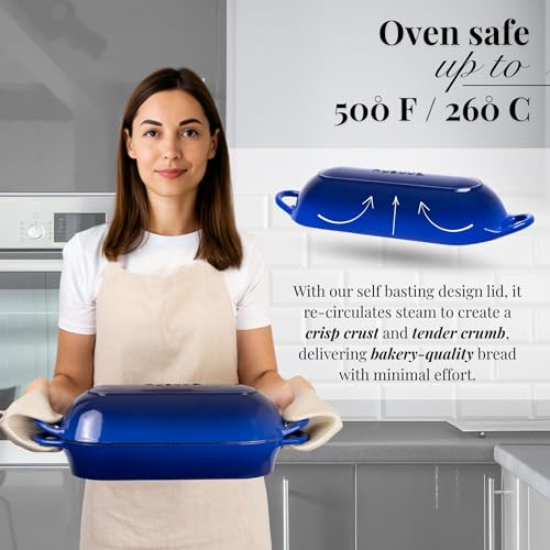 Enamelled Cast Iron Bread Loaf Pot – Dutch Oven For Sourdough Bread Baking – Oven Safe Non Stick Bread Pot – Rectangular, Dark Blue, 34cm x 16cm – by Nuovva by nuovva - Used condition - Image 3