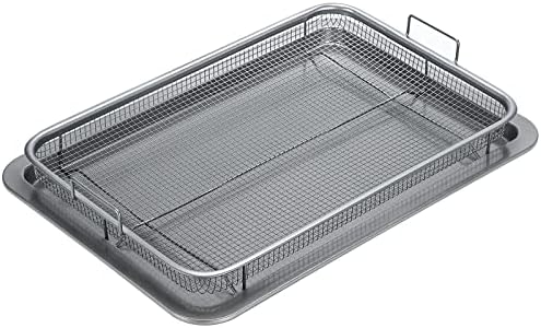 Air Fryer Basket For Oven, Stainless Steel Air Fryer Tray, Large Capacity 17.5“ x 11.8", Oven Air Fryer Basket Baking Sheet Cookie Sheet Roasting Basket, Grey, 2 Piece Set