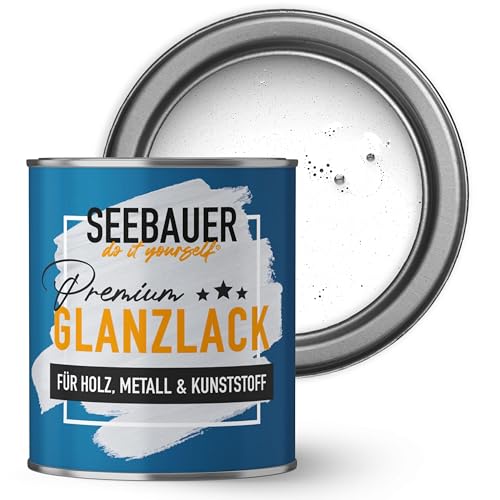 SEEBAUER diy Glanzlack Weiß 375ml für Innen & Außen (No. 000 Weiß) Möbelfarbe ohne Schleifen - Hybrid-Lack für Holz, Metall & Kunststoff - Holzlack, Möbellack hohe Deckkraft