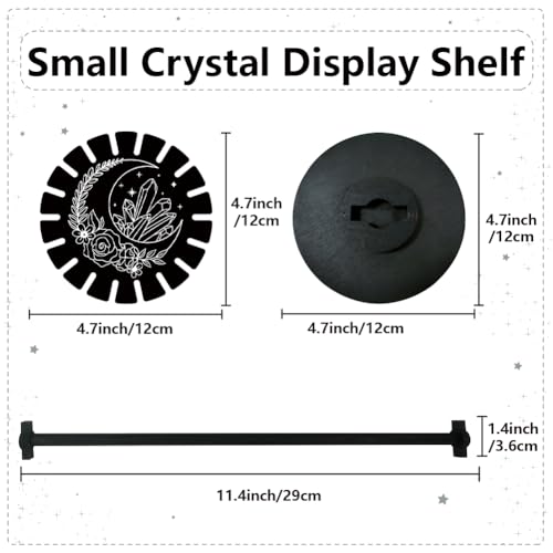 CRASPIRE Crystal Shelf Black Crystal Display Shelf Dowsing Pendulum Wheel Display Stand Witch Stuff Wooden Pendulum Holder Stand for Crystal Essential Oil Display (Moon and Crystal) by CRASPIRE - Image 2