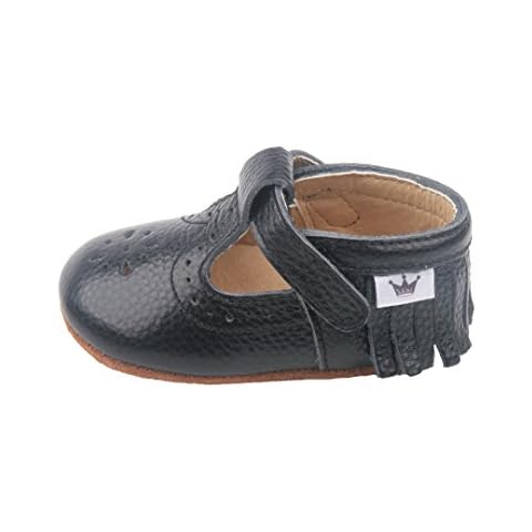 Liv & Leo Baby Girls Mary Jane Sandals Moccasins Soft Sole Crib Shoes - 100% Genuine Leather (18-24 Months, Black Dot) Cover