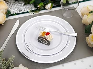 GATHER White and Silver Plastic Plates & Silver Plates