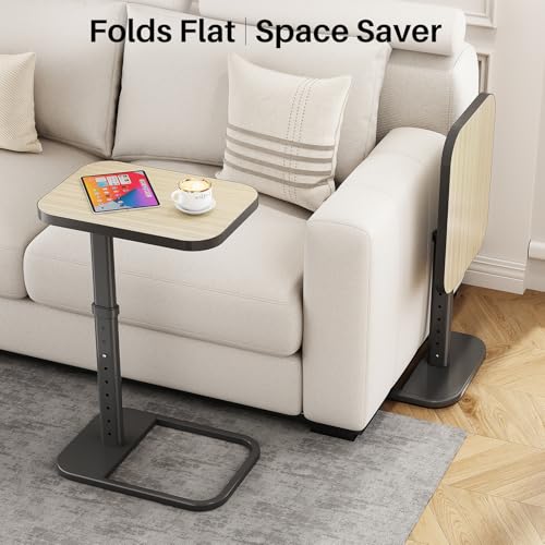 Image of Kitstorack Upgraded TV Tray Table with Panel Lock, Adjustable Height & 90 Flip-Over Design, Sofa Arm End Side Table for Eating, Dinner, Snack, Laptop, Couch, Bed, Chair or Small Spaces, Gray