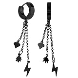 Charisma 80s Gothic Earring Cross Earrings For Men Dangle Hinged Hoop Huggie Earrings Stainless Steel Lightning Dangle Earring 1 Pair, Black IP Plated Color