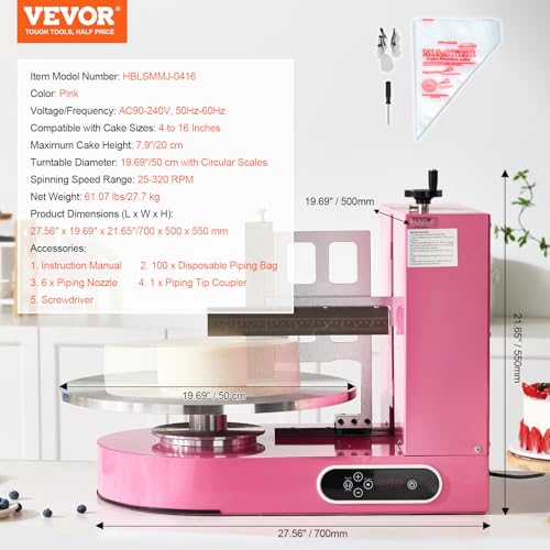 VEVOR einstellbare Tortencremestreichmaschine elektrische Tortendekorationsmaschine zum Verteilen von Kuchencreme, zum Bestreichen und Schmieren von Kuchenglasuren, für 10,16 bis 40,64 cm Kuchen Rosa