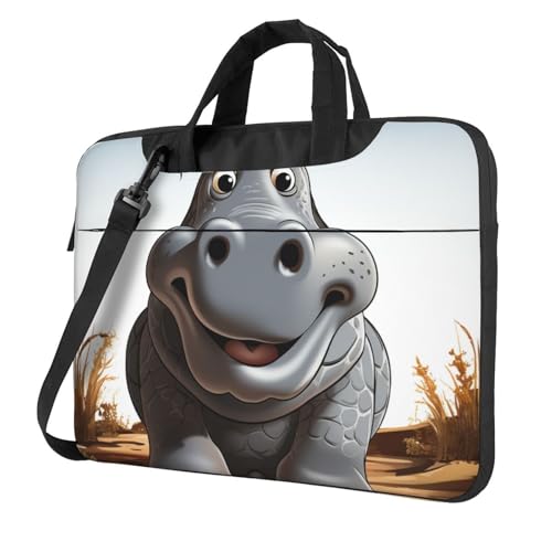 Cartoon Hippo Bolso Tote para Laptop Unisex miniatura 1