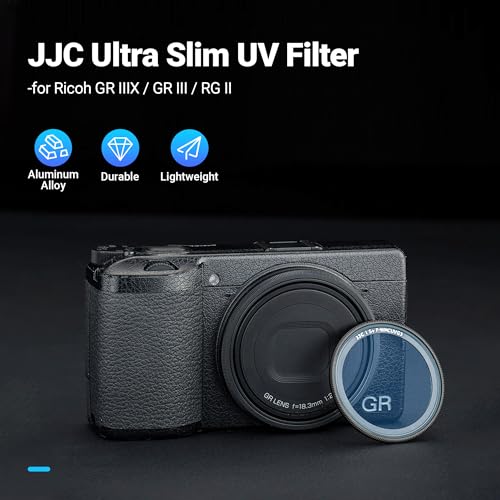 Image of JJC UV Protective Filter for Ricoh GR IV HDF Monochrome GR IIIx GR III HDF | Lens Filter for Ricoh GR4 GR3 GR3x HDF Accessories, 99.5% Transmission, Optical Glass w / Multi-Coatings, Slim Aluminum Frame