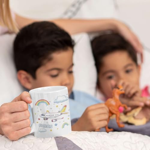 Taza personalizada de cerámica 11oz con avión y arcoíris miniatura 5