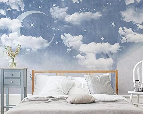 MUMUWUSG Fototapete 3D Effekt Wandgemälde Weiß Himmel Wolken Mond Wandbild Tapete Modern Vlies Riesiges Bild Wohnzimmer Schlafzimmer Jugendzimmer Wanddekoration 460X280Cm Cover