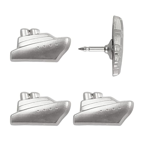 Image of Cruise Ship Push Pins - Silver Metal Cruise Ship Pins - for Cork Board, Maps, or Lapel Pin Use - Designed in USA - Set of 4