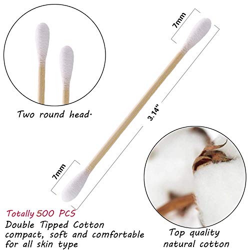 500 Count Double Round Buds Cotton Swabs With Nature Bamboo Sticks Cotton Buds