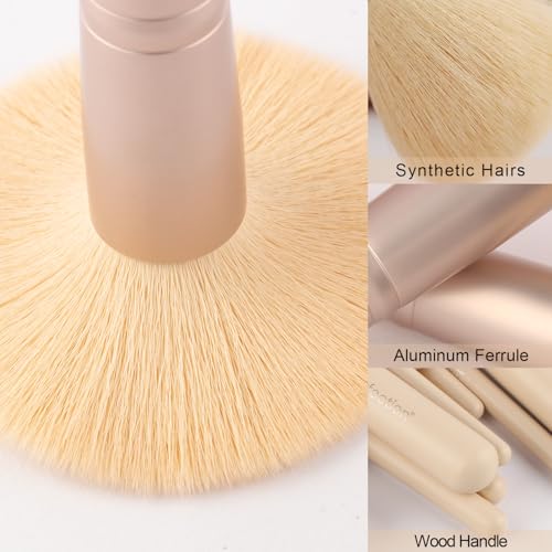 Image of Real Perfection Makeup Brush Set 16 Pcs with 1 Eyebrow Razor Premium Synthetic Foundation Powder Concealers Eyeshadow Blush Makeup Brushes Make up Brushes Kit (Beige)