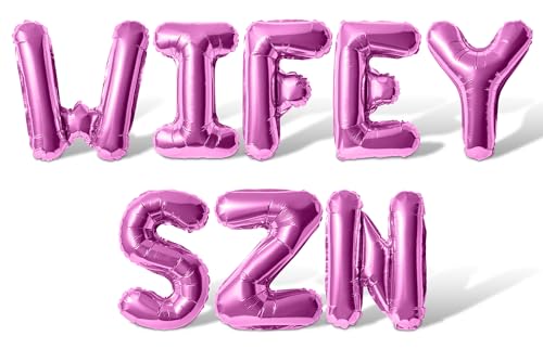 Letter Balloons - WIFEY SZN 16" Inch Alphabet Letters Foil Mylar Balloon Bachelorette Party Banner (Pink)
