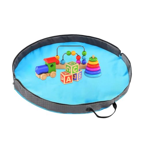 Toy Cleanup Alfombra - Organizador para niños, bolsa de transporte grande, hoja de actividad de juego plegable, soporte de almacenamiento de suelo, manta redonda con asas para guardería en el salón