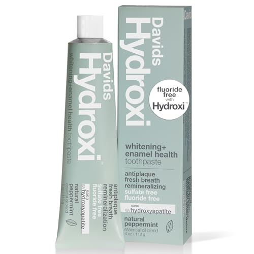 Davids Hydroxi Fluoride Free Nano Hydroxyapatite Whitening + Enamel Health Toothpaste, Antiplaque, Fresh Breath, Remineralizing, SLS Free, Natural Peppermint, 4 oz, Made in USA