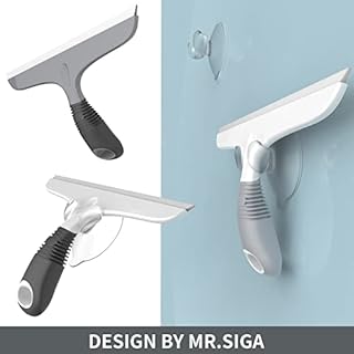 MR.SIGA Multi-Purpose Silicon Squeegee for Window, Glass, Shower Door, Car Windshield, Heavy Duty Window Scrubber, Includes Suction Hook, 10 inch, White & Gray, 2 Pack