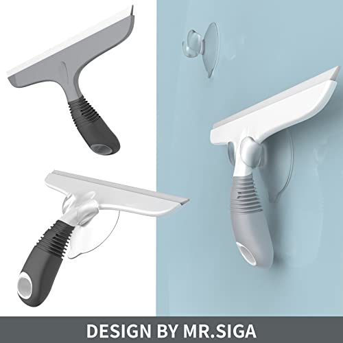 MR.SIGA Multi-Purpose Silicon Squeegee for Window, Glass, Shower Door, Car Windshield, Heavy Duty Window Scrubber, Includes Suction Hook, 10 inch, White & Gray, 2 Pack by MR.SIGA - Image 3