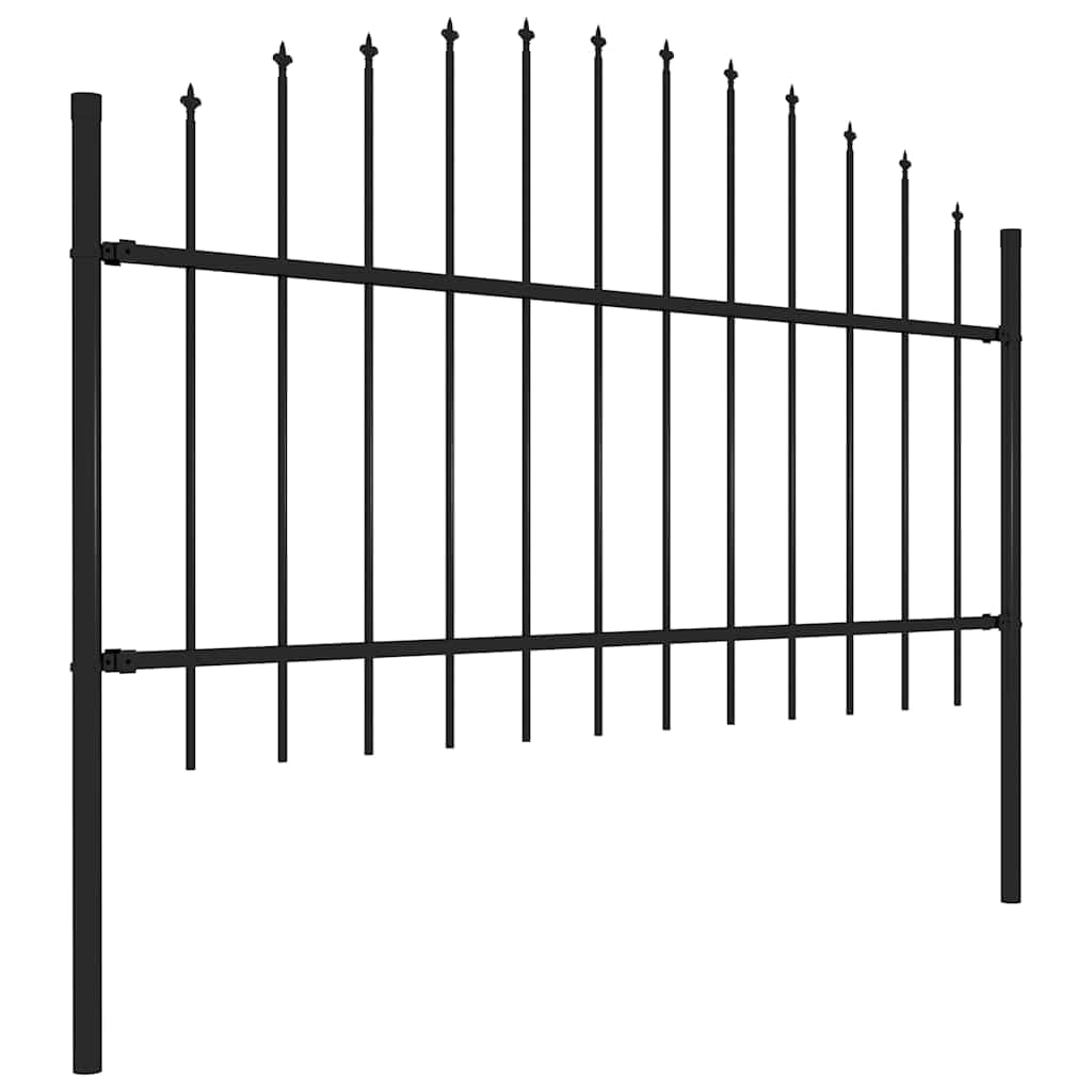 Valla de jardín Woerden con punta de lanza de acero, 170 x 125 cm, color negro, 1 valla y 2 postes, panel de valla estable para privacidad y seguridad