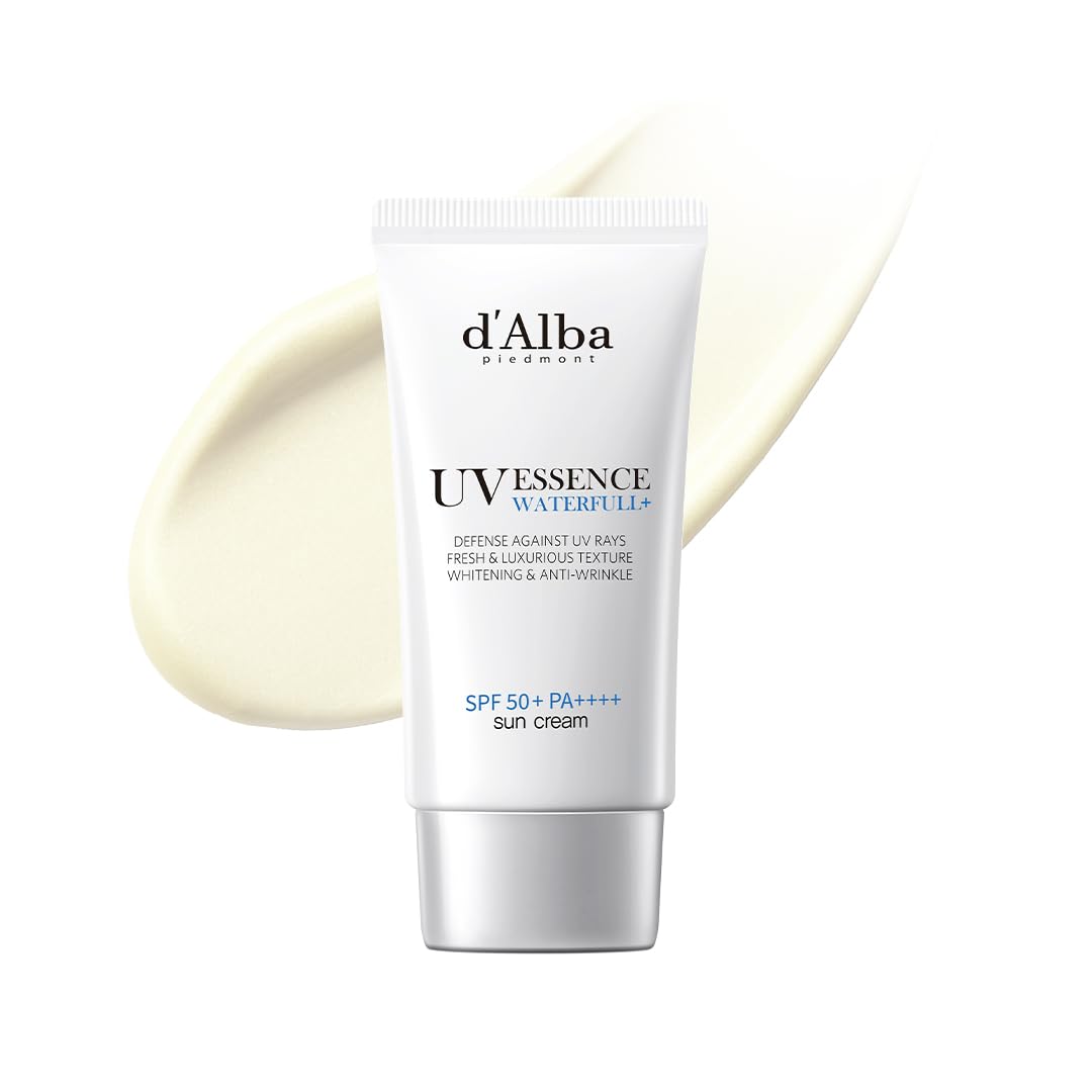 d'Alba Piedmont Weißer Trüffel Waterfull Essence Sonnencreme, SPF/LSF 50+PA++++, Reiner und Veganer Hybrider Rosafarbener Feuchtigkeitscreme, Kein Weißeln (50ml)