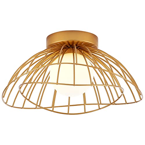 Mhytogn Modern Semi Flush Mount Ceiling Light, White Opal Glass Globe Shade Antique Brass Brush Paint Finish Chandelier For Porch Hallway Kitchen Balcony Bedroom #TOP10