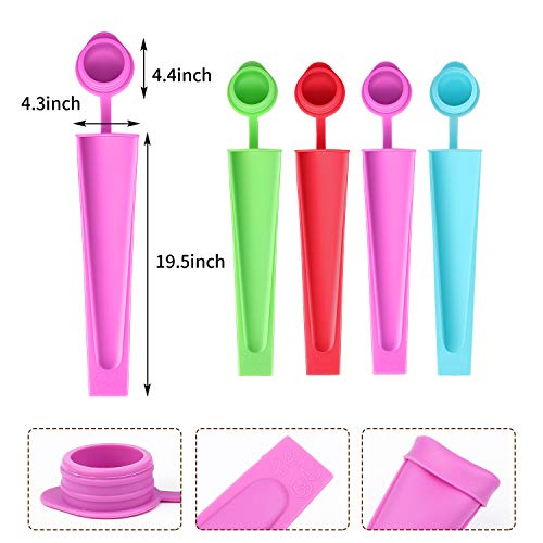 2020 New Silicone Ice Pop Molds set of 8, Durable Reusable Ice Cream Maker Molds Multicolored Popsicle Molds with Attached Lids bigger size