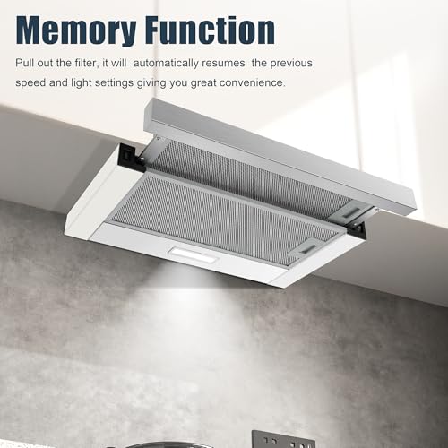 KICHPOWER Dunstabzugshaube 60cm, Flachschirmhaube Abluft/Umluft, 400 m³/h, mit 2 Aktivkohlefiltern, Teleskop 5-Schichten-Aluminiumfilter, LED-Beleuchtung, 2 Geschwindigkeit