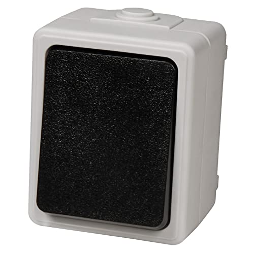 MC POWER - Feuchtraum Wechselschalter I TAFF I Lichtschalter Aufputz Kippschalter 250V~/10A, IP44, grauer Rahmen, schwarzer Schalter für Keller, Lager, Werkstatt