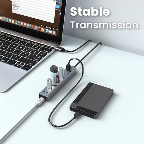 Hub USB 3.0, hub a 7 porte multi USB in alluminio, cavo di prolunga splitter USB da 1 m, adatto per PC, laptop, MacBook Pro, ecc. - Hub USB - Immagine 3