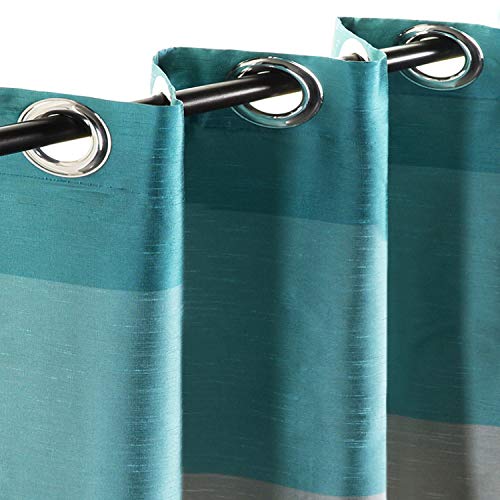 Image of Deco Window Polyester Blackout Striped Opaque Curtains 5 Feet Long Set Of 2, Room Darkening (Eyelet,Turquoise, 5Ft) Opaque Curtains For Bedroom And Living Room