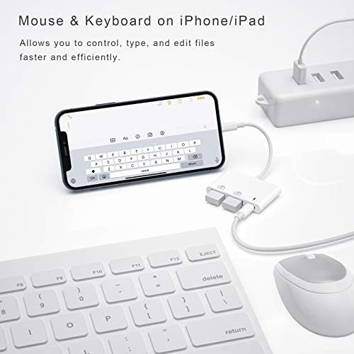 iPhone USB Camera Adapter, Dual USB Female OTG Cable with Lighting Charging Port Adapter, USB Adapter for iPhone Compatible with iPhone 14/13/12/11/X/XS/XR/8/7/Pad