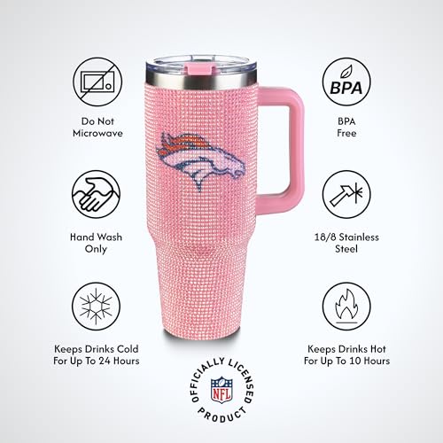 Image of The Memory Company Officially Licensed 40oz Pink Bling Game Day Tumbler, Denver Broncos