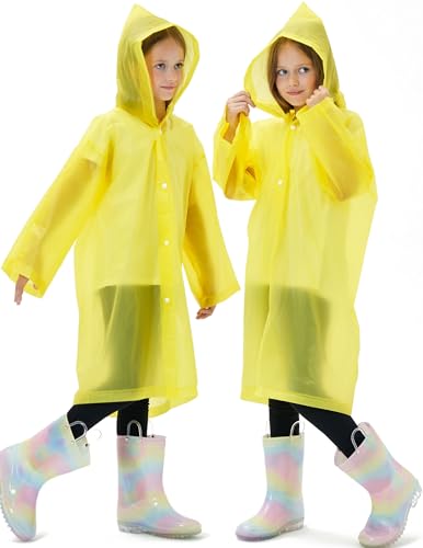 Image of 2 Pack Reusable Waterproof Raincoat EVA Emergency Rain Ponchos One Size Rain Jacket for Children, Boys and Girls