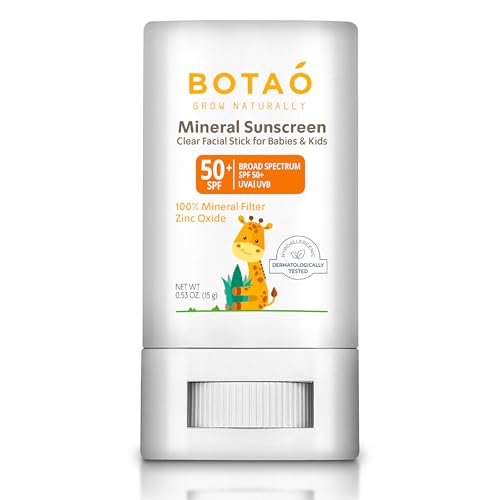 Botao baby Mineral Sunscreen Stick 100% Zinc Oxide SPF 50+ Water Resistant UVA/UVB Protection Easy to Apply Fragrance Free, babies & kids, for sensetive skin, Unscented