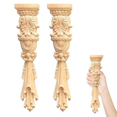 Sctmda Molduras de Madera 2 Piezas Apliques de Madera Tallada Molduras Decorativas para Muebles Calcomanias Sin Pintar Apliques Estilo Europeo Hogar Artesanias Decorativas 30X6cm