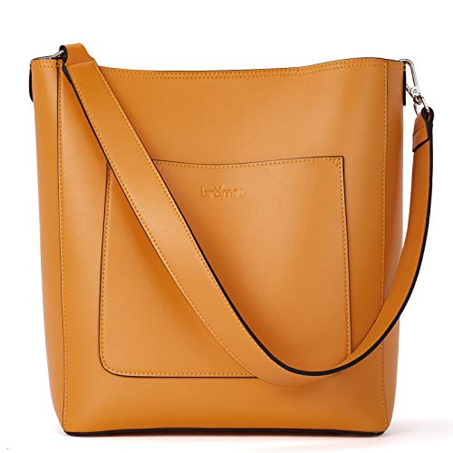 BROMEN Hobo Bags for Women Leather Handbags Designer Shoulder Bucket Crossbody Purse Yellow