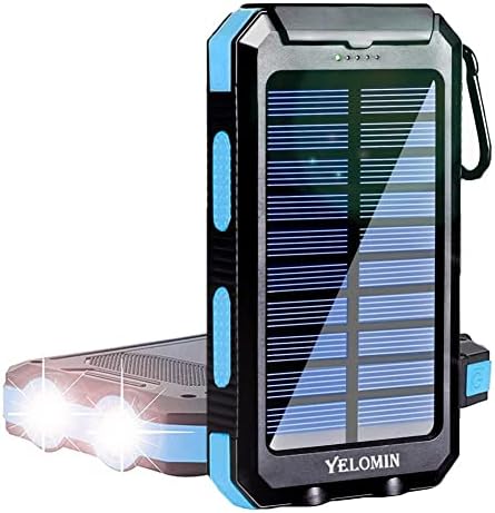 Solar Power Bank, YELOMIN 20000mAh Portable Outdoor Solar Charger, Camping Waterproof Backup Battery Pack with Dual USB 5V Outputs/LED Flashlights and Compass for Cellphones and Electronic Devices