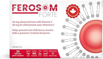 Ferosom Forte LCE Liposomal Iron – Iron Supplement Capsule – 30g Elemental Iron with Vitamin C – One-A-Day Easy to Swallow Iron Pills for Women and Men, 20 Vegan Iron Capsules
