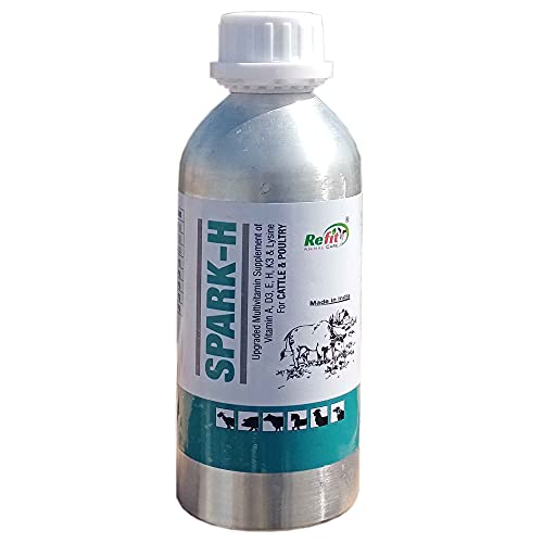 REFIT ANIMAL CARE Veterinary Multivitamins A, D3, E, H, K3, Lysine for Cow, Cattle & Poultry, 500 ml, Spark-H