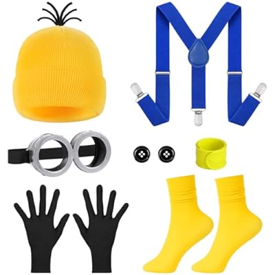 BSBUY Accesorios de Disfraz Amarillo para Cosplay, Accesorios de Disfraces Halloween Adultos Niños, Gafas Amarillas, Gorro, Guantes Negros, Clip de Azul, dos Botones, Calcetines Amarillos | Ya disponible en tu tienda friki favorita! En mundofriki.es!