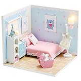 Dollhouse Miniature with Furniture,DIY 3D Wooden Doll House Kit A Corner of a Small Apartment Style Plus with Dust Cover and LED,1:24 Scale Creative Room Idea Best Gift for Friend LoverS2005