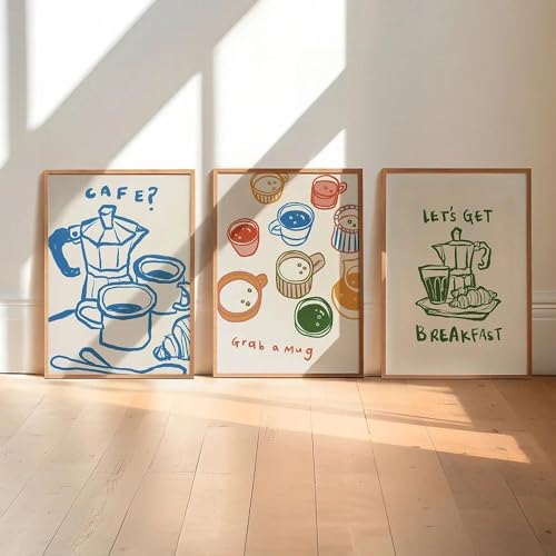 Toile Représentant un Café et Tasse Déjeuner : Image Murale Cuisine et Citations Déco 3 Pcs