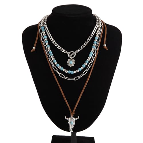Hclian Western Necklaces Boho Layered Charm Necklace for Women Turquoise Beaded Choker Ox-head Pendant Necklace Western Jewelry for Women Cowgirl Accessories by Hclian - Used condition - Image 6