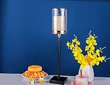 Dounx Metal Pillar Candle Holder with Glass Hurricane Cover, Height Adjustable, Matte Black Stand an