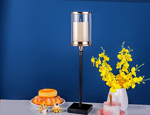 Dounx Metal Pillar Candle Holder With Glass Hurricane Cover, Height Adjustable, Matte Black Stand And Bronze Holder, Suitable For 3“ Pillar Candles, Vintage Candle Holder For Table Centerpieces #TOP7