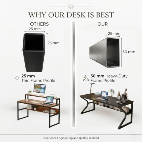 Image of TEKAVO Kynes Computer Table for Home Pc | Office Table for Home with Lower Shelf, Laptop Table, Work Table, Study Table, Modern Workstation | Black Wood, Metal, (160 Cm x 60 Cm x 75 Cm) - DIY