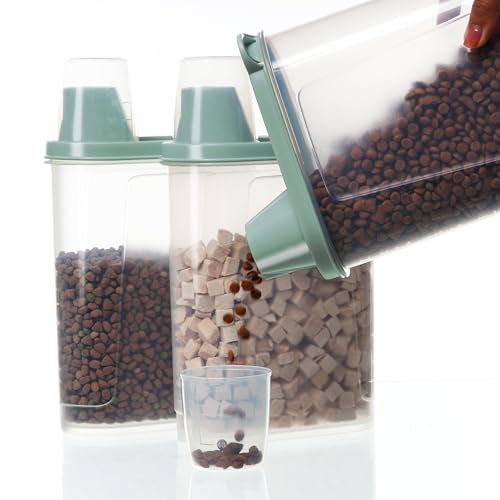 Citylife Paquete de 2 recipientes herméticos para alimentos para perros y gatos con taza medidora, dispensador de alimentos para perros, gatos, pájaros, 18,8 x 9,2 x 30 cm, 2 x 2,3 L (gris) (3